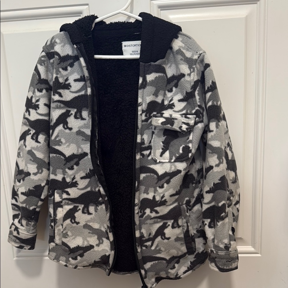 Boston Traders Kids Dinosaur Camo Hoodie - Black and Gray